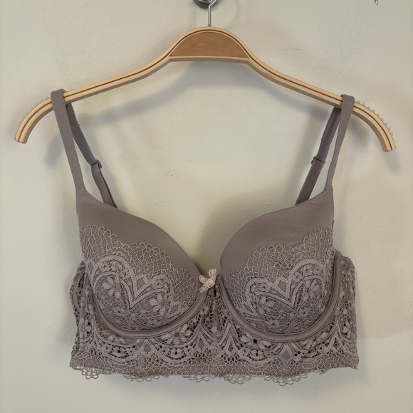 Victoria's Secret Other - Victoria's Secret Lined Demi‎ Bra Gray Lace Bow Sexy Body by Victoria 36C